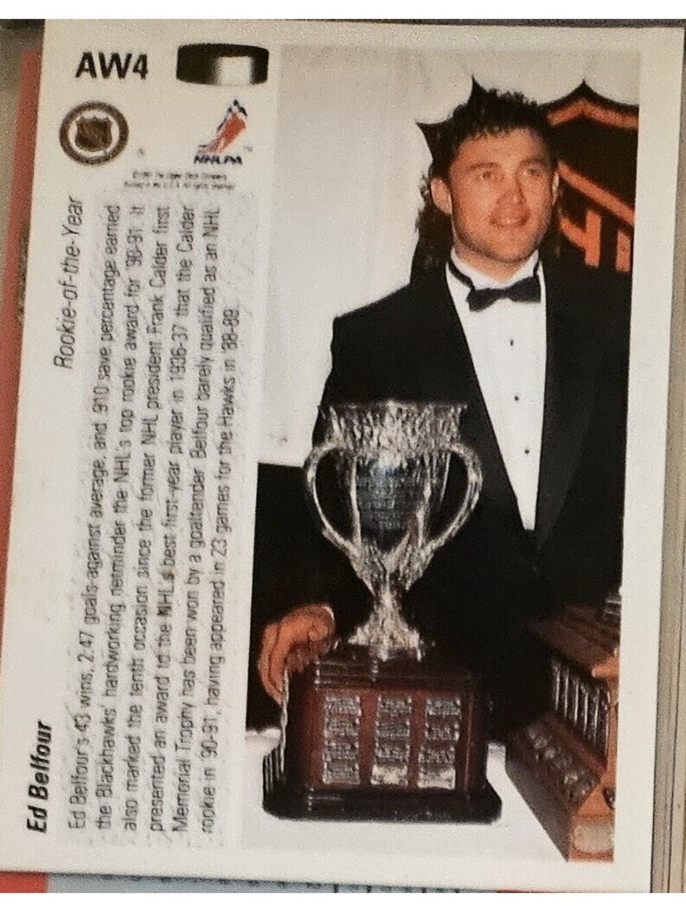 1991 Upper Deck Ed Belfour HOLOGRAM CALDER AWARD WINNER card #AW4 - NHL Hockey
